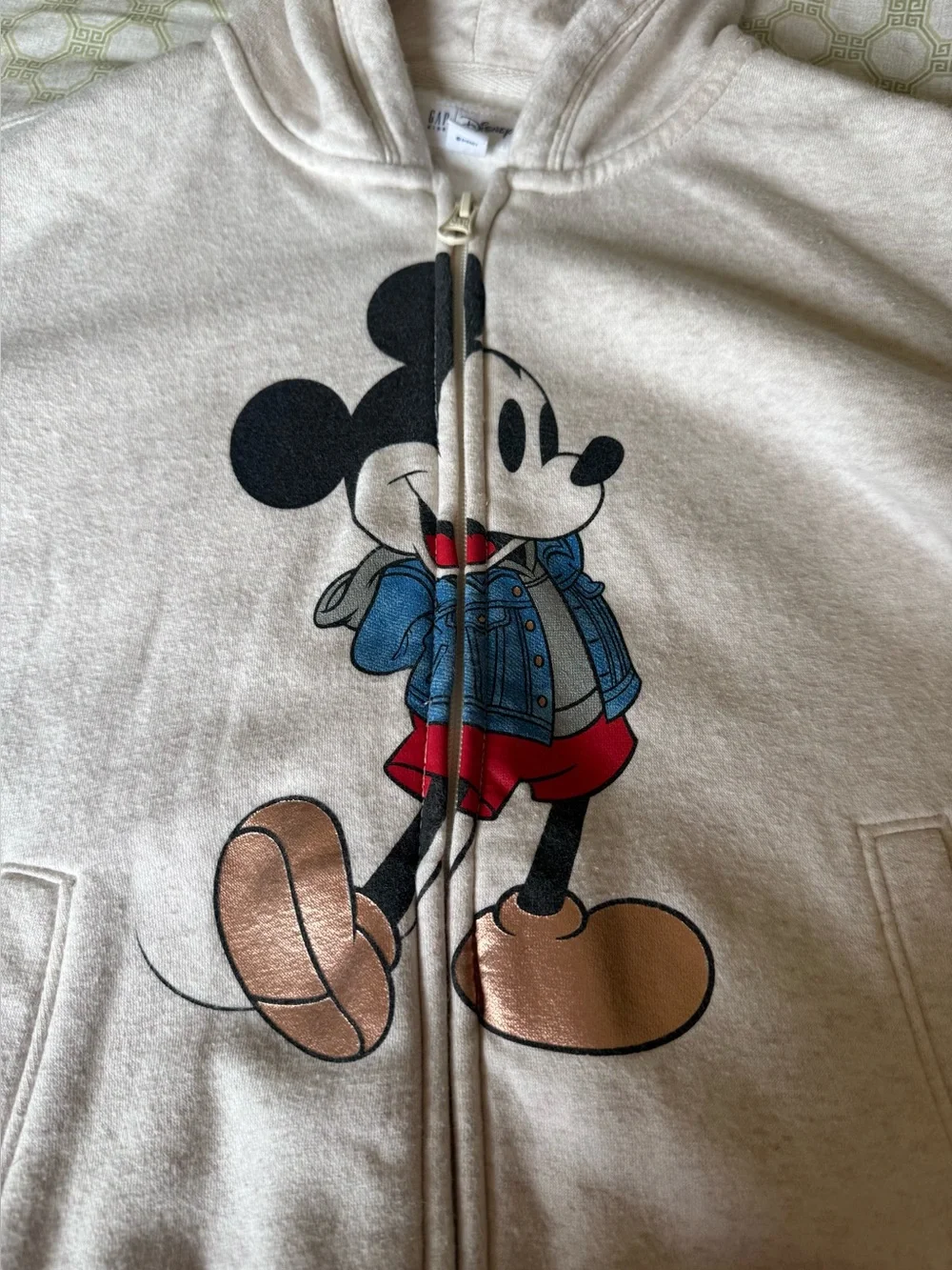 GAP Kids Disney Mickey Mouse Hoodie XL 12 Full Zip Oatmeal 1969 Graphic